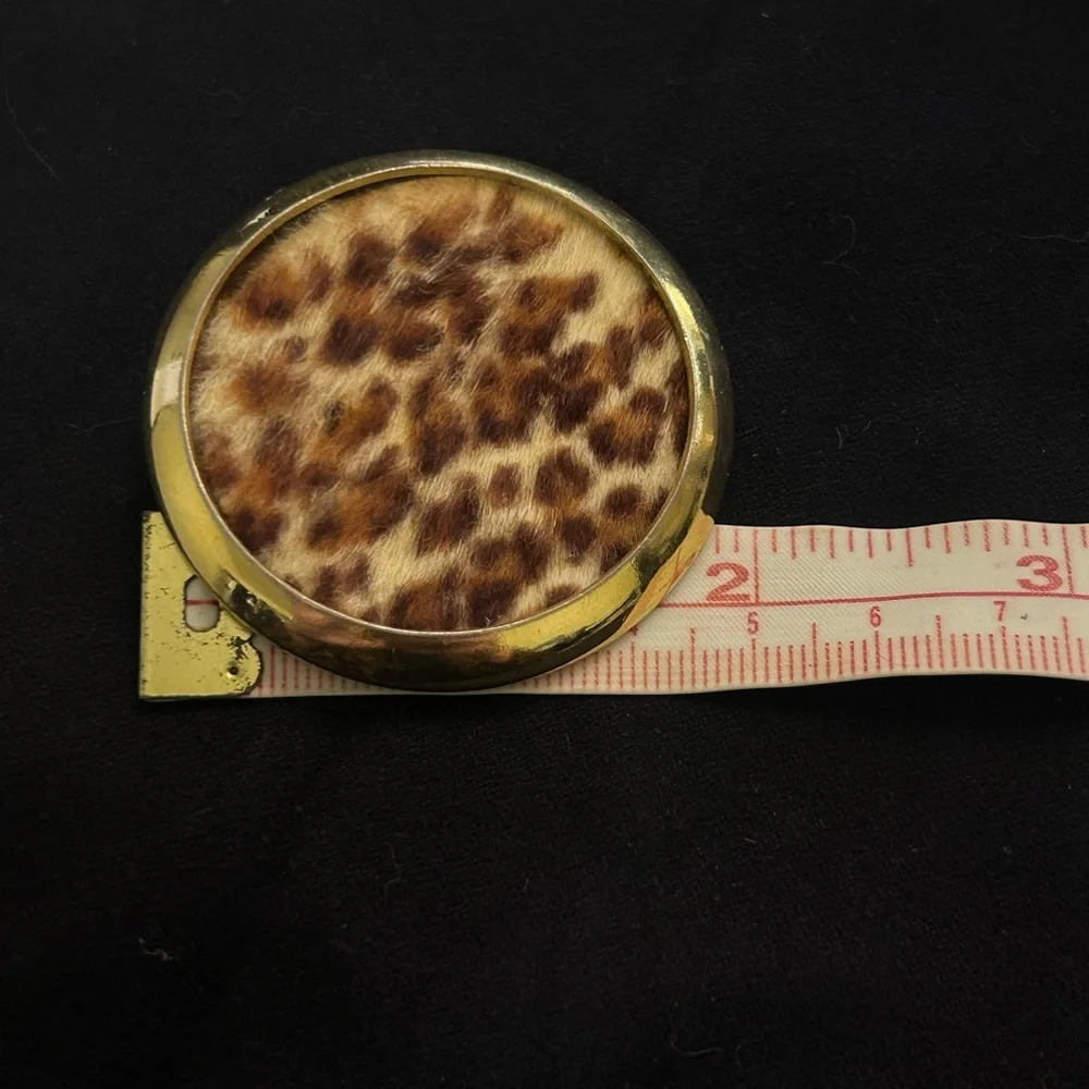 Vintage Gold Tone Genuine Hair-on-Hide Leopard Print Statement Brooch - Picture 8 of 8